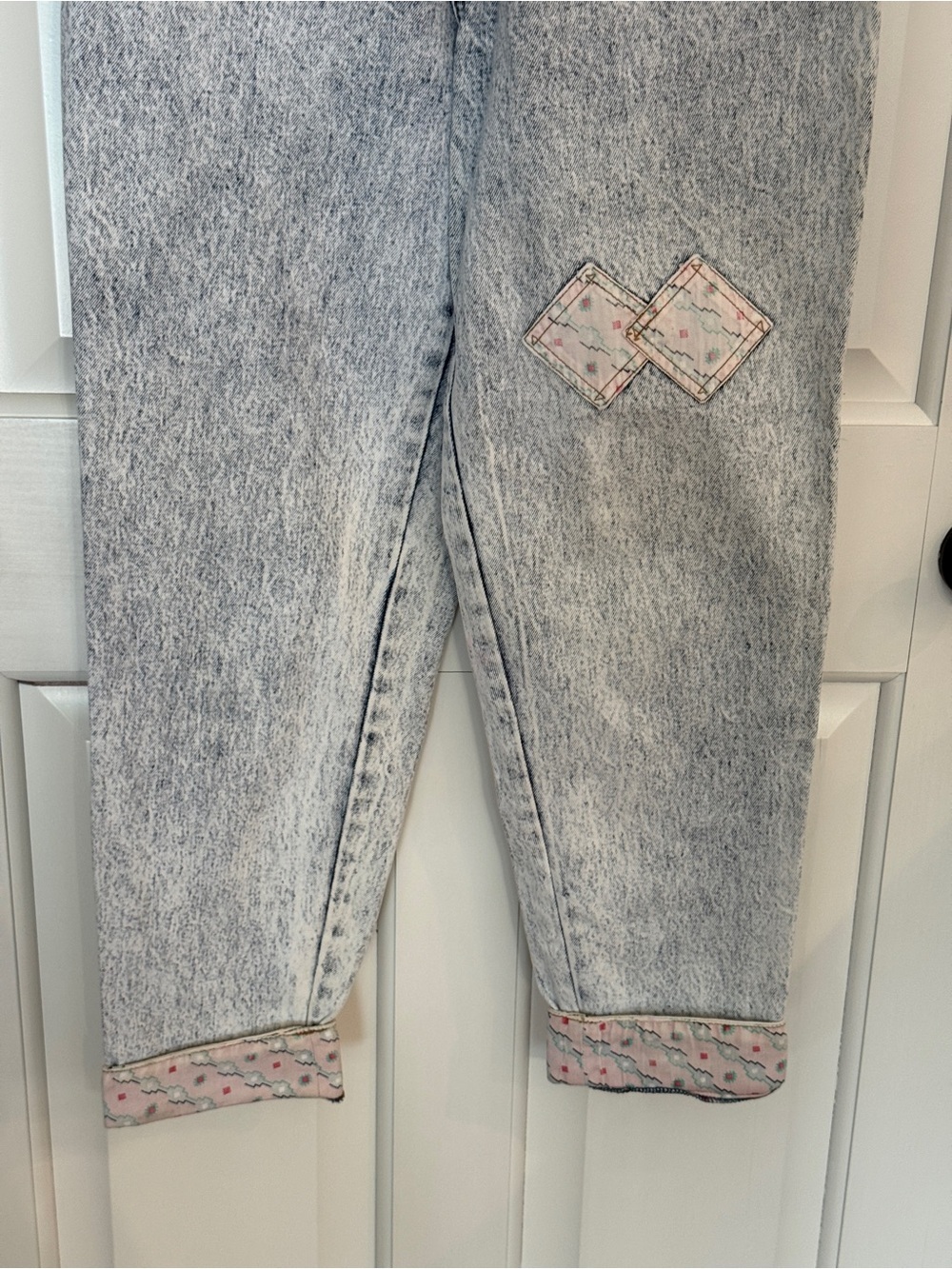 Vintage Nuovo Industrie Acid Wash Mom Jeans Pink Trim Cuffed Denim 25396 - Picture 6 of 15